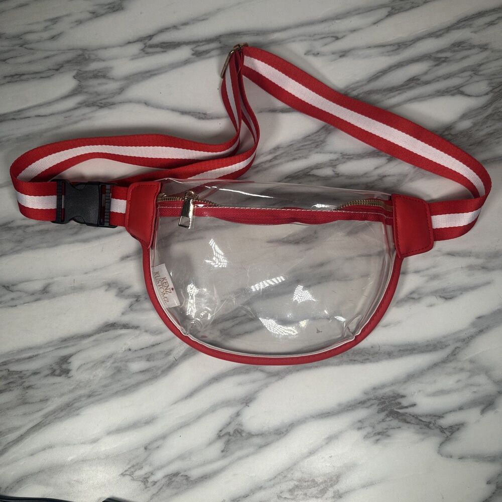Kenz Kustomz Clear Fanny Pack Stadium Approved Gameday Purse Red White Striped